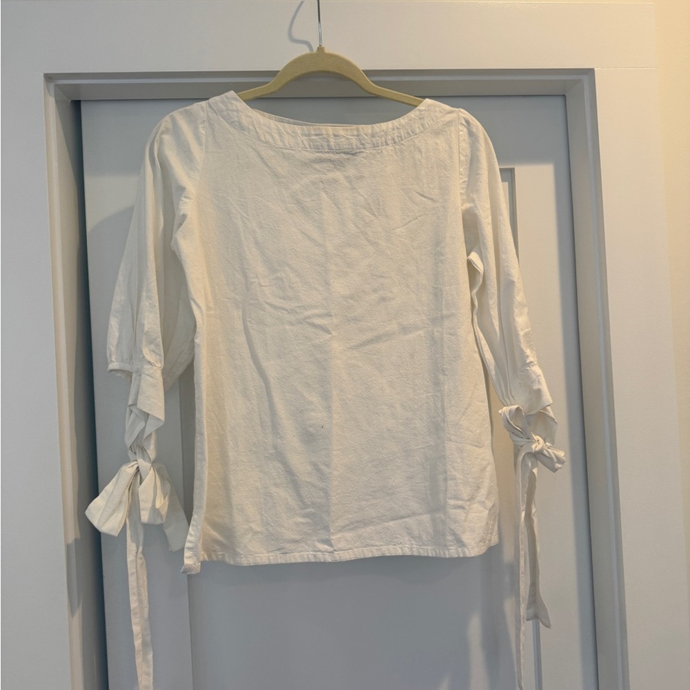 Madison Mathews Elegant White Linen Women's Top XS